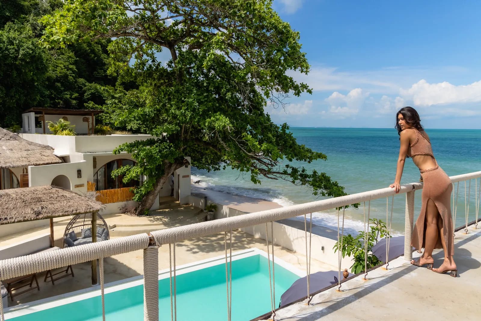 The calm, gently shelving, safe-swimming sandy beach at Cape Beach Villa, Koh Samui